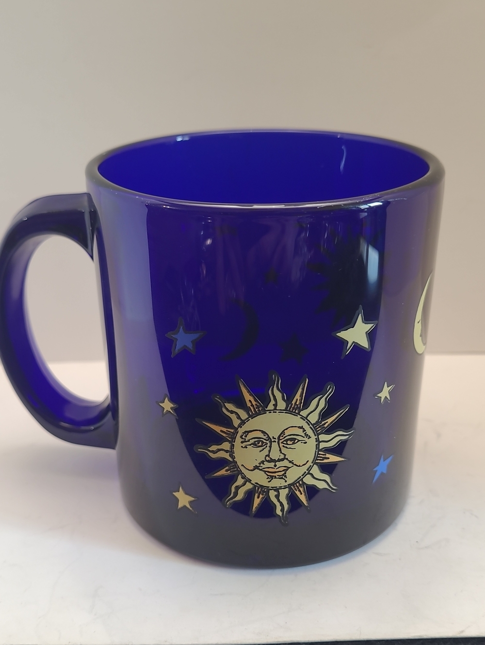 Vintage Libbey Cobalt Blue Celestial Sun, Moon & Stars Coffee Mug